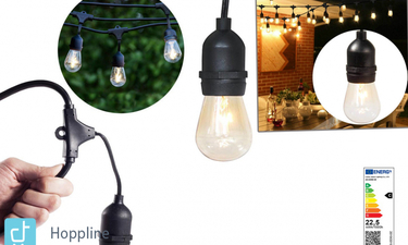 Vízálló dekor égősor, 15 db E27 LED lámpával, 14,6 m, melegfehér - Csibész Csapat